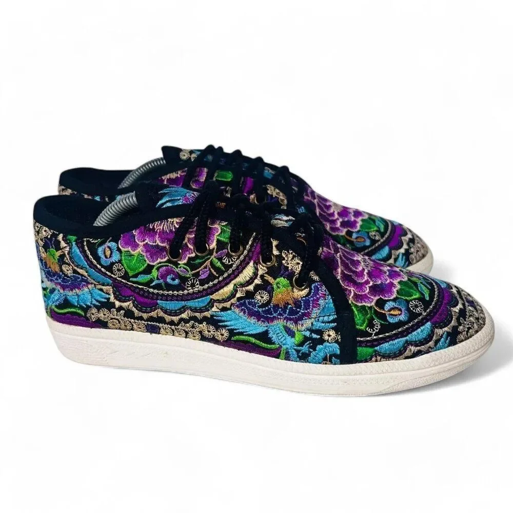 Ocelot Market Hand Embroidered Bohemian Sneakers Women's‎ 7
